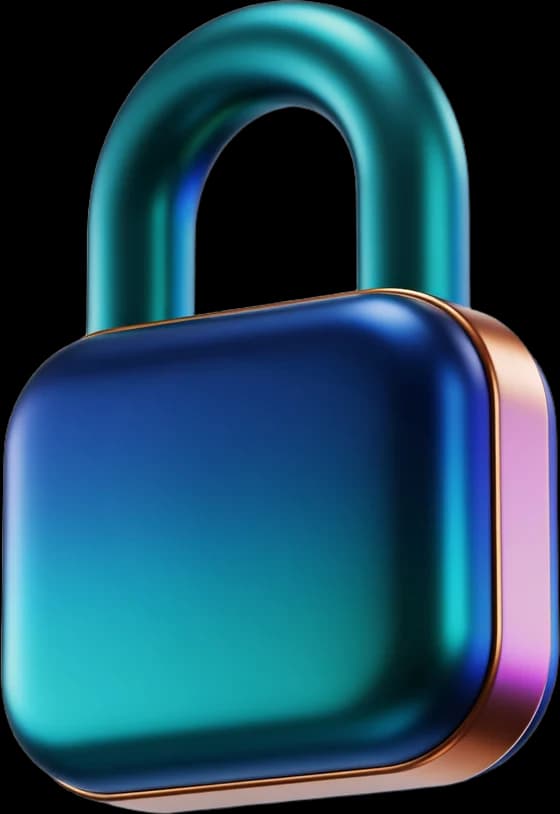 A closed padlock, rendered in iridescent teal and sapphire.